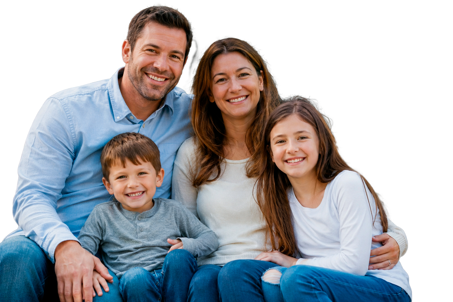 Happy family protected by a premium roof in front of their Florida home